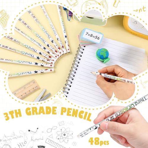 Tenceur 48 Pcs 3rd Graders Pencils Bulk Motivational Pencils with Erasers Inspirational Pencil with Back to School Supplies for Kids Student Teacher Classroom Reward - style: 3rd Graders