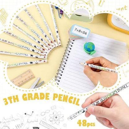 Tenceur 48 Pcs 3rd Graders Pencils Bulk Motivational Pencils with Erasers Inspirational Pencil with Back to School Supplies for Kids Student Teacher Classroom Reward - style: 3rd Graders