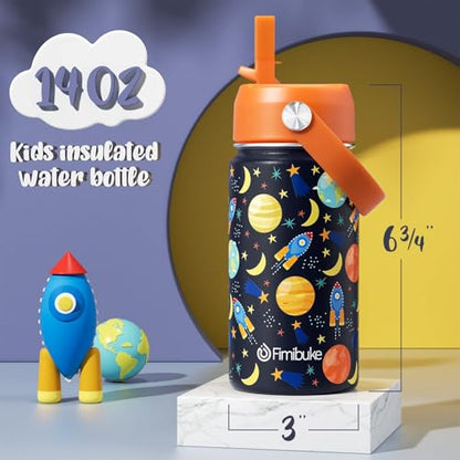 Fimibuke Kids Insulated Water Bottle, 14oz BPA FREE 18/8 Stainless Steel Travel Tumbler Double Wall Vacuum Leak Proof Kids Cups with Straw Metal Water Bottles for School Boys Girls (1 Pack, Trucks) - color: A5. Construction Trucks