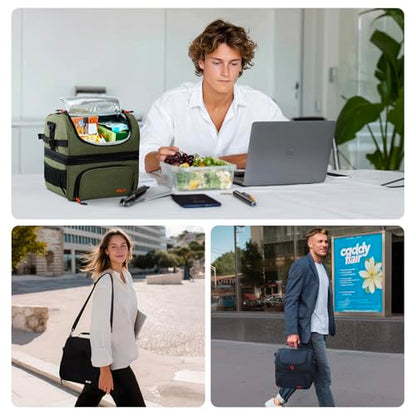 MIER Lunch Box for Men Dual Compartment Adult Lunch Bag for Work, Dark Grey | Leakproof & Insulated; Lunchbox Cooler Tote with Side Bottle Holder; Detachable Shoulder Strap with Pad; Multi-Pockets - color: Dark Gray