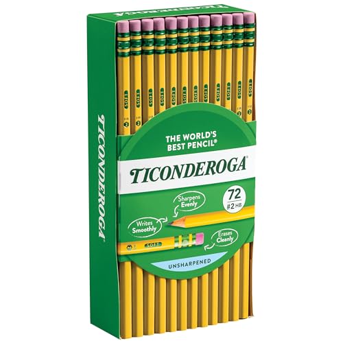 Ticonderoga Wood-Cased Pencils, Unsharpened, 2 HB Soft, Yellow, 72 Count - size: 72 Count (Pack of 1), style: Pack