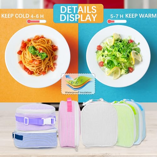 MT WORLD Personalized Lunch Bag Tote Custom Embroidery Name Reusable Seersucker Stripe Pattern Insulated Lunch Box - color: Blue