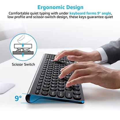 LeadsaiL Wireless Keyboard and Mouse Combo, Wireless USB Mouse and Computer Keyboard Set, Compact and Silent for Windows Laptop, Desktop, PC- Black - color: Black-Retro Key Cap