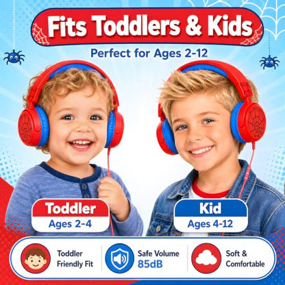K6 Kids Headphones for Toddler & Kids Ages 2-12, 85/94dB Safe Volume Limited, Wired with 3.5mm Jack, HD Microphone, Adjustable & Foldable, On-Ear Headphones for Tablet, School, Travel, iPad (Red) - color: Red