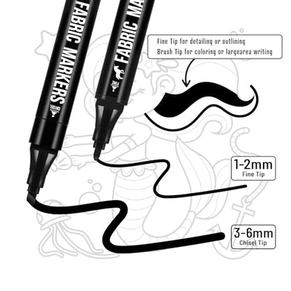 Fabric Markers Permanent for Clothes, 6 Pack Black Dual Tip with Fine and Chisel Tips Paint Pens for Clothing Canvas Tote Bags T-Shirt and Shoes, Non Toxic Ink for Kids and Adults - style: Black