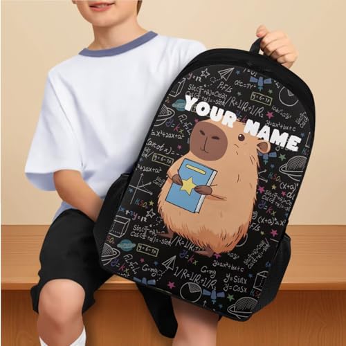 Personalized Pencil Case Capybara Backpacks for Boys Lunch Box Custom Name Bookbag and Water Bottle Holder 4 PCS Set, 3rd Grade Boys Backpack Accessories Sets for Kids Back to School - color: Cool Capybara-custom