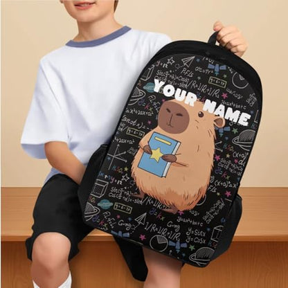 Personalized Pencil Case Capybara Backpacks for Boys Lunch Box Custom Name Bookbag and Water Bottle Holder 4 PCS Set, 3rd Grade Boys Backpack Accessories Sets for Kids Back to School - color: Cool Capybara-custom