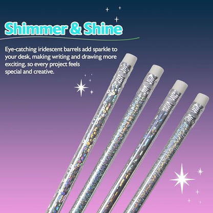 BAZIC PRODUCTS Iridescent Holographic #2 Pencils, Eraser, 8 Count, 24-Box | #2 HB lead, Holographic shimmer barrels, eraser tops, school, gifts, party favors, fun everyday writing - size: 1 Count (Pack of 24)