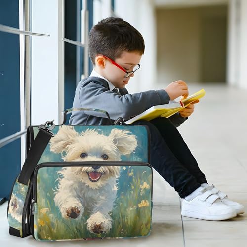 Cute Running Puppy Zipper Binder with Shoulder Strap, 500 Sheets Capacity, Multiple Pockets 1.5Inch 3 Ring Zipper Binder - color: Cute Running Puppy