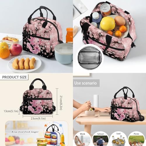 Kids Cute Axolotl 4 in 1 Backpack Set, Cherry Blossom Print Elementary School Bookbag with Lunch Box Pencil Case Water Bottle Holder for Girls - color: Cute Axolotl