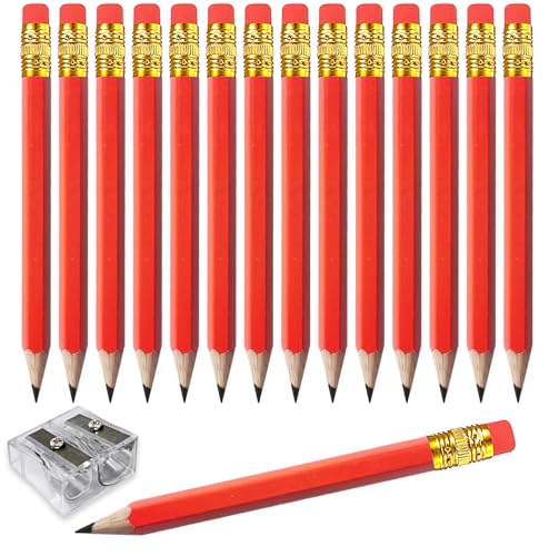 Adhere 25pcs Golf Pencils with eraser Hexagon Wooden Pencils Graphite 2B for Golf Event Scoring,Classroom,Wedding,Company Meetings,Pew, Pocket (Red) - color: Red