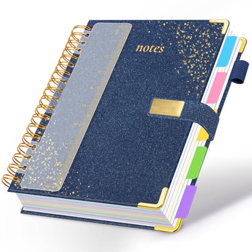 Spiral Notebook Journal 8''x 10'' 5 Subject Notebook with Dividers, 300 Pages Notebook College Ruled with Magnetic Closure, B5 Tabbed Notebooks for Work School, Sparkle Journal for Women (Dark Blue) - color: Dark Blue, size: (B5)8''x 10''