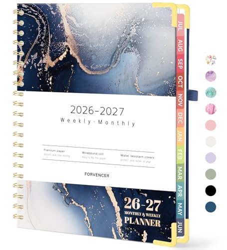 Forvencer Academic Planner 2026-2027, Hardcover Calendar Planner Weekly & Monthly, July 2026 - June 2027, 8.5" x 11", Daily Agenda with Tabs, College School Organizer for Student Teacher, Navy Marble - color: Navy Marble Style, size: 8.5"x11" (Jul 2026 -