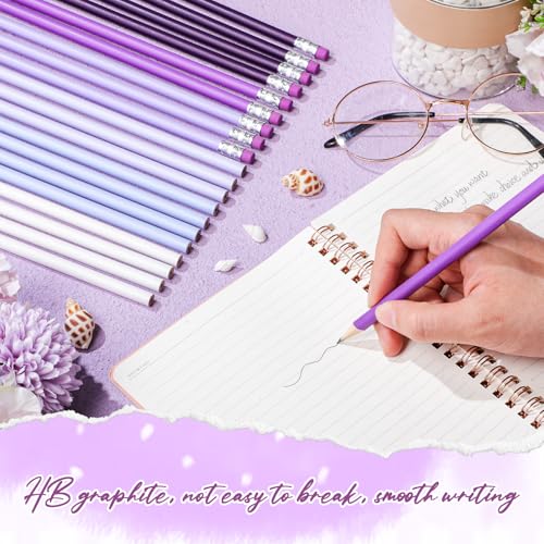 24 Pcs Round Pencils with Eraser 2 HB Cute Pencils Bulk for School Graphite Wood Color Unsharpened Pencil for Drawing Sketching Wedding School Teacher Supplies Student Reward - color: Purple