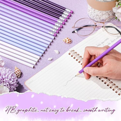 24 Pcs Round Pencils with Eraser 2 HB Cute Pencils Bulk for School Graphite Wood Color Unsharpened Pencil for Drawing Sketching Wedding School Teacher Supplies Student Reward - color: Purple