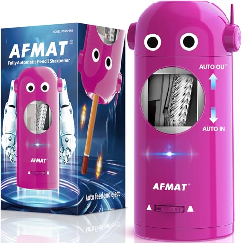 AFMAT Electric Pencil Sharpener for Colored Pencils 7-11.5mm, Fully Automatic Robot Pencil Sharpener, Auto in & Out, Rechargeable Hands-Free for Classroom/Home/Office, Battery Operated, PSX5RB, Pink - color: Pink