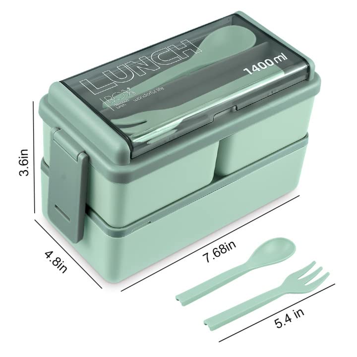 Bento Box Adult Lunch Box, All-in-One Lunch Containers with Removable Compartments, 2 Layers Stackable Bento Lunch Box Leak Proof, Microwave Safe