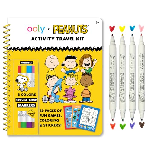 Ooly x Peanuts Snoopy School Coloring Travel Kit, 60-Page Activity Book with Coloring Sheets, 4 Double-Ended Markers - 8 Colors, 2 Sticker Sheets, Puzzles & Games, Snoopy & Charlie Brown Art Set - color: Peanuts Coloring Kit