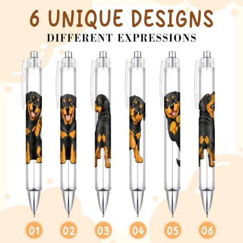 Cute Rottweiler Pens 6-Pack, Funny Dog Ballpoint Pens for Kids & Women, Puppy Gifts for Dog Lovers, School Supplies, Office Desk Accessories, Party Favors