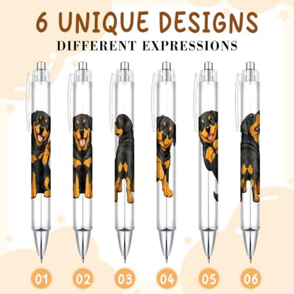 Cute Rottweiler Pens 6-Pack, Funny Dog Ballpoint Pens for Kids & Women, Puppy Gifts for Dog Lovers, School Supplies, Office Desk Accessories, Party Favors
