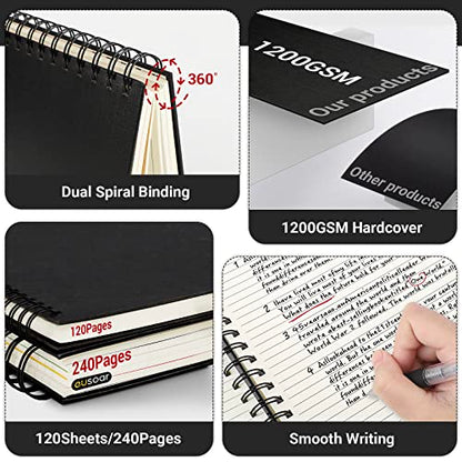EUSOAR Notebook with Dividers, 1 Pack A5 5.5"x 8.3", 5 Subject, Hardcover College Ruled Paper 100gsm Thick, 120 Sheets/ 240 Pages, Notebooks & Writing Pads for Travelers School Office Business Gift - color: Black, size: A5-1Pack