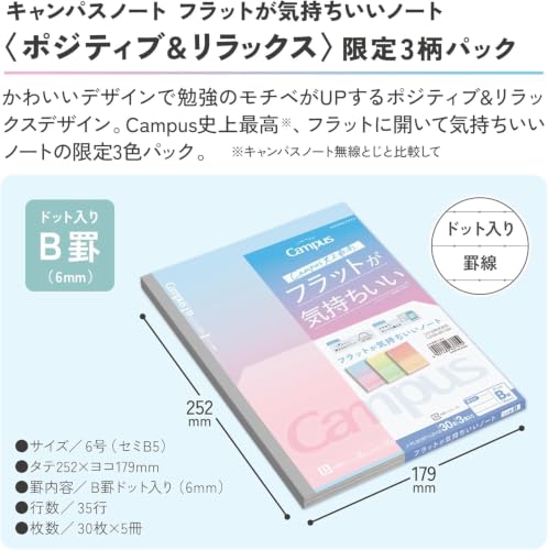 KOKUYO Composition Notebooks, 7" x 10" Kimochii Dot Lined Notebook, 30 Sheets College Ruled, 3 Pack B5 Notebook for School, School Supplies Comp Book for Note Taking, Positive & Relax - color: Kimochii (Postive&Relax)