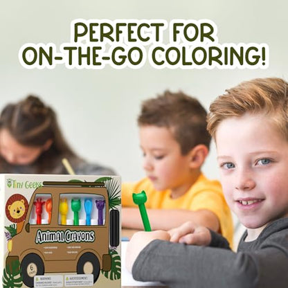 TinyGeeks 6 Animal Shaped Crayons - Non Toxic Crayons for Toddlers - Washable - Perfect for Kids Ages 4-8 - Easy To Hold - Enjoy your Little Safari