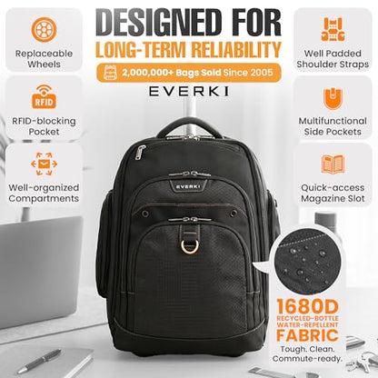 EVERKI Atlas Wheeled 2 Rolling Backpack - Business 30L Travel Backpack with Grey Replaceable Wheels for Professional, RFID-Blocking, Books, Quick-Access Pocket & 13" to 17.3" Laptops - (EKP122BG-ECO) - size: Atlas Wheeled V2 - Grey - 30L