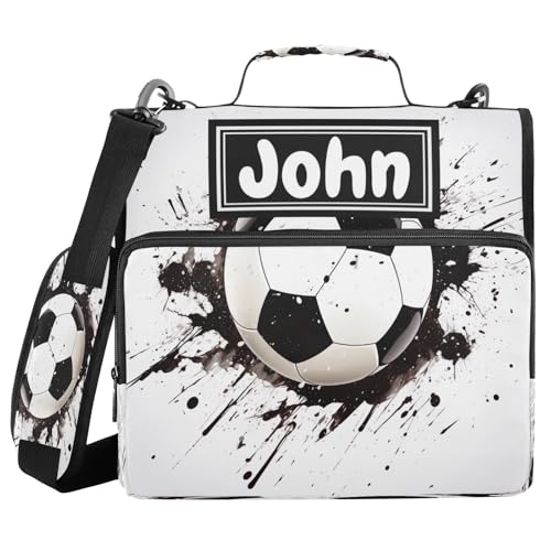 Soccer Ball Print Custom Zipper Binder Bag 3 Ring with Shoulder Strap & Handle Personalized Binder Bag Expandable File Folder for School - color: Multi-soccer Ball