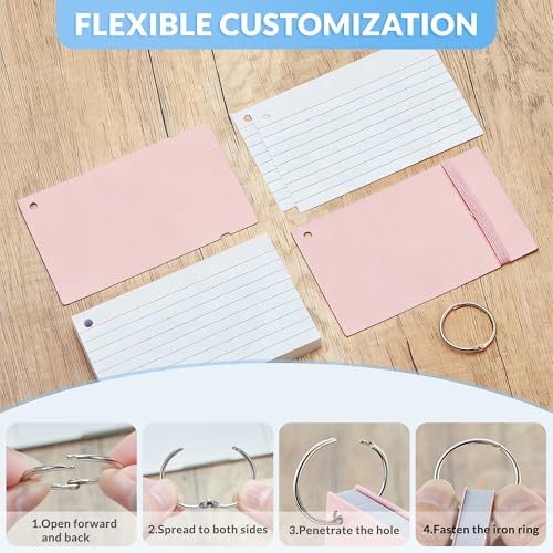 NEEWAY Ruled Index Cards with Ring 3x5 Inches, 200 Count Note Cards Lined, Flash Cards with Rings for Studying, Home and Office (Light Pink) - color: Light Pink
