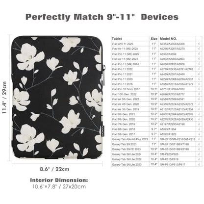 MoKo 9-11 Inch Tablet Sleeve Bag Padded Protetive Carrying Case | Fits New 11inch iPad Air M4, iPad A16 2025, iPad Pro 11 M4, Air 5/4/3, iPad 10/9/8th Gen, Tab S8/S9 11", Magnolia - color: Black & White Magnolia, size: 9-11 inch