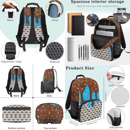 Ice Cream American Football Print 3 in 1 Backpack Set for Boys Girls 17 Inch Lager Capacity Bookbags School 3PCS Backpack with Lunch Box and Pencil Case - color: Ice Cream American Football Print