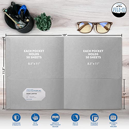FILE-EZ Two-Pocket Folders, Gray, 125-Pack, Textured Paper, Letter Size (EZ-32430) - color: Gray, size: 125 Folders