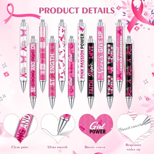 Cholemy 48 Pcs Breast Cancer Awareness Pens Bulk Pink Ribbon Ballpoint Pens Breast Cancer Awareness Ribbon Pen Pink Breast Cancer Black Ink Pen for Women Public Events Gift Office Supplies - style: Breast Cancer