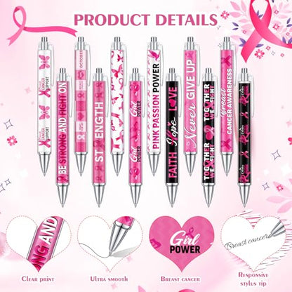 Cholemy 48 Pcs Breast Cancer Awareness Pens Bulk Pink Ribbon Ballpoint Pens Breast Cancer Awareness Ribbon Pen Pink Breast Cancer Black Ink Pen for Women Public Events Gift Office Supplies - style: Breast Cancer