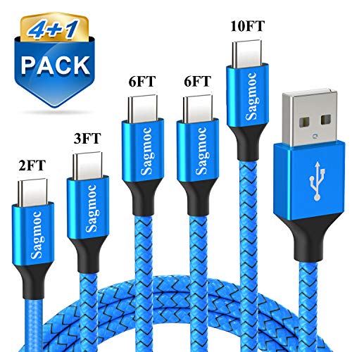 Type C Charger Cord Blue - Sagmoc Update Premium Nylon Braided Rapid Charging Cable 5 Pack 10FT 2X6FT 3FT 2FT for Phone 15/16 Series Plus, Note 8, LG G6 G5 V30 V20, Google Pixel/XL(2.0) - color: Blue