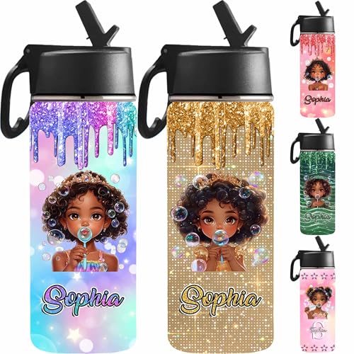 Personalized Water Bottles with Name for Girls, Custom Water Bottle Insulated Cup with Straw Lid for Kids - color: Color_10