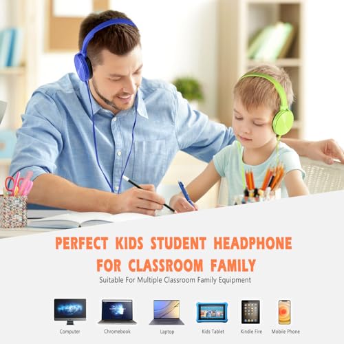 Kids Headphones 2 Pack for School Classroom Students, Durable Comfy Swivel Wired Headset for Online Learning, Noise Stereo Sound 3.5mm Jack for Chromebook, Computer, Laptop(Dark Blue+Green) - size: Dark blue+Green