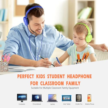 Kids Headphones 2 Pack for School Classroom Students, Durable Comfy Swivel Wired Headset for Online Learning, Noise Stereo Sound 3.5mm Jack for Chromebook, Computer, Laptop(Dark Blue+Green) - size: Dark blue+Green