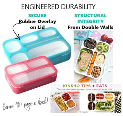 Bento Box Lunch Boxes and Snack Containers for Kids Girls Boys Adults Toddlers, Leak-Resistant Portion Container Kits BPA Free | Value Pack Set of 4, Blue & Pink - color: Blue + Pink Large + MINI 4 Pack