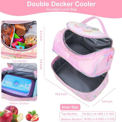 RHCPFOVR Kids Lunch Bag - Double - Decker Cooler Insulated Lunch Box for Boys Girls,Washable Lunch Bag with Strap and Reusable Toddler Lunchbox for School and Daycare - color: Pink Rainbow