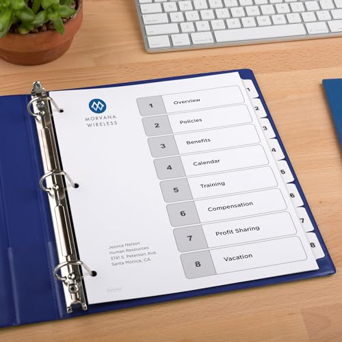 Avery 8 Tab Dividers for 3 Ring Binders, Customizable Table of Contents, Classic White Tabs, 6 Sets (11822) - size: 8 Tab