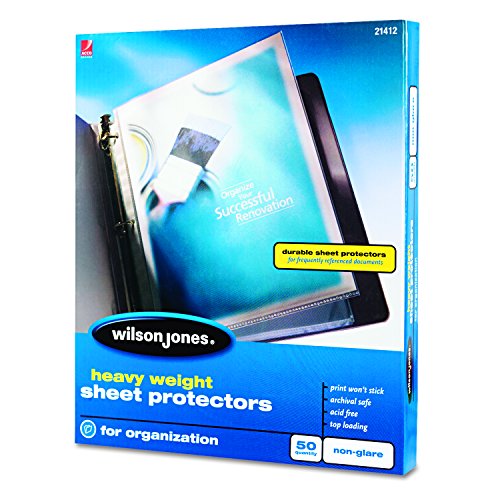 Wilson Jones Sheet Protectors, Heavy Weight, Top-Loading, Non-Glare, 50 Sheets/Box (W21412) - size: 50/Box, style: Non-Glare