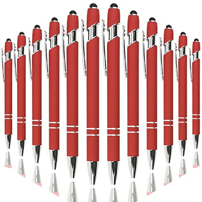 Oddmoal Ballpoint Pen with Stylus Tip, Soft Touch Click Metal Pen, 1.0mm Medium Point, Black Ink, 12 Count(Red) - color: Red - 12 Pens