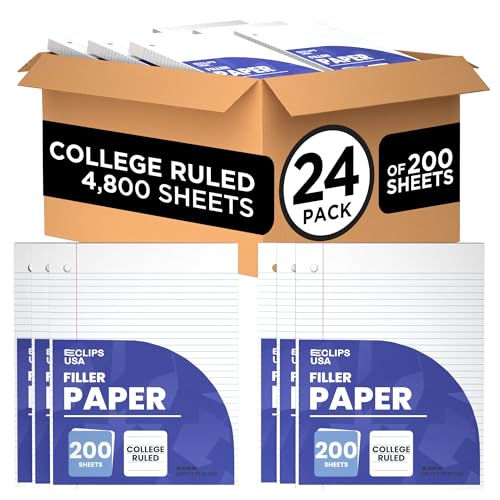 Loose Leaf Paper College Ruled Notebook Paper College Ruled Lined Writing Filler Paper 10.5” x 8” 4800 Sheets 200 Sheets Per Pack 60 gsm (24 Pack) - size: 24 Pack