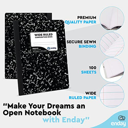Enday Composition Notebook Wide Ruled (5 Pack) Hard Cover Marble Composition Notebook, 100 Sheets - color: Black Marble, size: 5 Pack