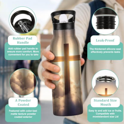 Cross Insulated Water Bottle,Cloud Sunset Stainless Steel Water Bottles 20 oz with Straw Lid,Leak Resistant Double Wall Insulated Flask with Handle for Travel Outdoor Gym - color: Cross,Cloud Sunset