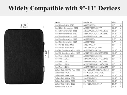 TiMOVO 9-11" Tablet Sleeve Bag, Black | Fit iPad 11" A16 2025 / 10.9"/10.2" / Air 11" 5/4 Gen / Galaxy Tab A9+/A11Plus 11", Fit Smart Keyboard - color: Aa-Black, size: 9-11 Inch