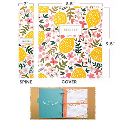 Jot & Mark 8.5"" x 9.5"" 3 Ring Recipe Binder with 50 Matching 4x6 inch | 50 Recipe Cards + 25 Sleeve Protectors + 5 Full-Page Sleeves + 6 Divider Tabs | 8.5x9.5 3-Ring - color: Summer Citrus, size: 8.5" x 9.5"