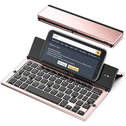 Geyes Bluetooth Keyboard Foldable Portable Folding Travel Keyboard for iPhone 15 Pro Plus/Xs/max/x/14/13 /12/11 /iPad/iPad mini 4, Samsung Android Tablet Smart Phone (Rose Gold) - color: Rosegold